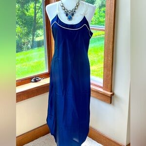 Vintage Inner Most Navy Blue 💙 White Trim Chemise Nightgown Size Medium